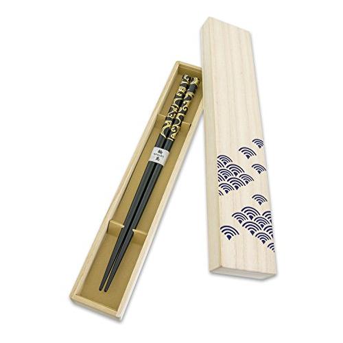 Hashimoto-Kousaku Sikkiten Wajima Urushi Chopsticks Natural Lacquer Setsugetsu Fuka Golden Wave Black Paulownia Box Made in Japan 414427