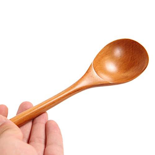 OUNONA Wooden Long Handle High Heat Resistant Cooking Spoon Mixing Spoon Handmade Cookware for Kitchen Restaurant 2 Pieces