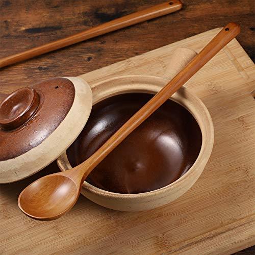 OUNONA Wooden Long Handle High Heat Resistant Cooking Spoon Mixing Spoon Handmade Cookware for Kitchen Restaurant 2 Pieces