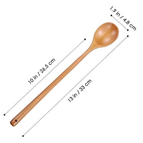 OUNONA Wooden Long Handle High Heat Resistant Cooking Spoon Mixing Spoon Handmade Cookware for Kitchen Restaurant 2 Pieces