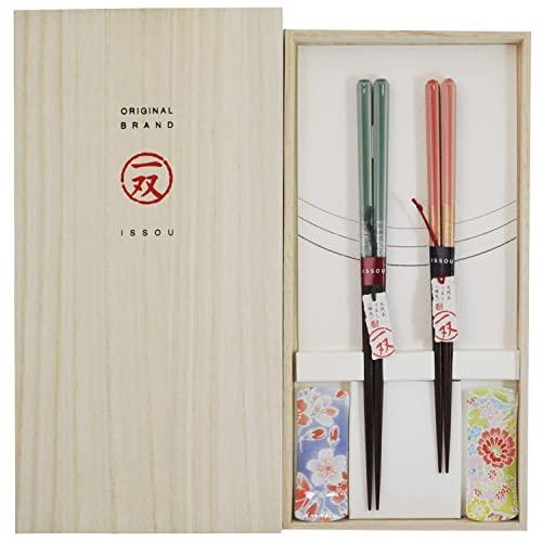 Isso Couple's Chopsticks, Painted Chopsticks, Paulownia Box, Chopstick Rest Included, Honoka, 2 Sets, Made in Japan