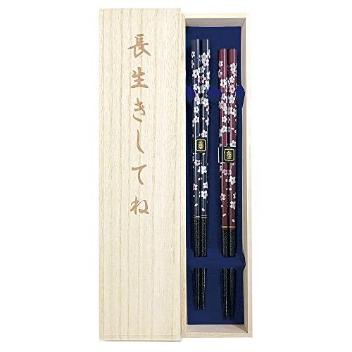 Couple chopsticks, dishwasher, Japanese flower flyer, navy blue, vermilion, with paulownia box and wrapping, grandpa, grandma, present, gift, parents, Respect for the Aged Day [49]