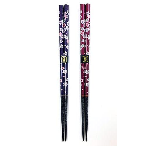 Couple chopsticks, dishwasher, Japanese flower flyer, navy blue, vermilion, with paulownia box and wrapping, grandpa, grandma, present, gift, parents, Respect for the Aged Day [49]