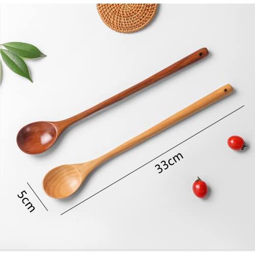 SITEDAN Long Spoon, 2 Pieces, Wooden Spoon, Long Handle, Cooking Spoon, Long, 33cm, High Heat Resistance, Stirring Spoon, Simmered Food, Hot Pot