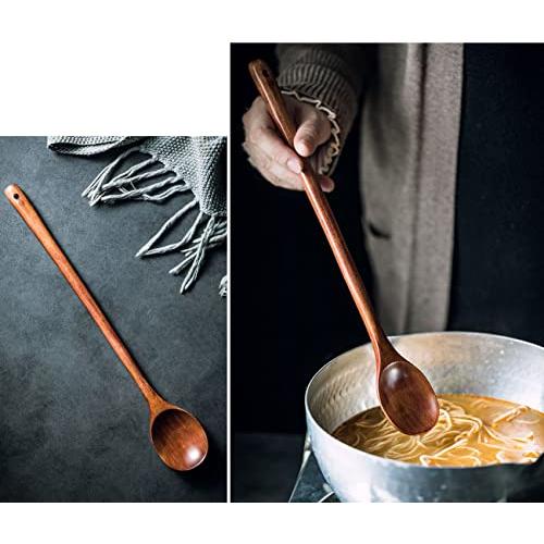 SITEDAN Long Spoon, 2 Pieces, Wooden Spoon, Long Handle, Cooking Spoon, Long, 33cm, High Heat Resistance, Stirring Spoon, Simmered Food, Hot Pot