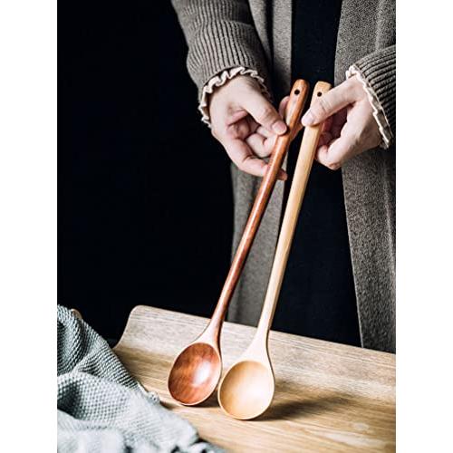 SITEDAN Long Spoon, 2 Pieces, Wooden Spoon, Long Handle, Cooking Spoon, Long, 33cm, High Heat Resistance, Stirring Spoon, Simmered Food, Hot Pot