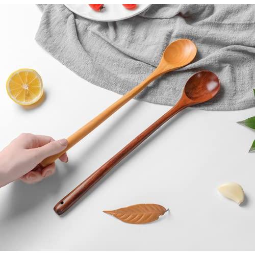 SITEDAN Long Spoon, 2 Pieces, Wooden Spoon, Long Handle, Cooking Spoon, Long, 33cm, High Heat Resistance, Stirring Spoon, Simmered Food, Hot Pot