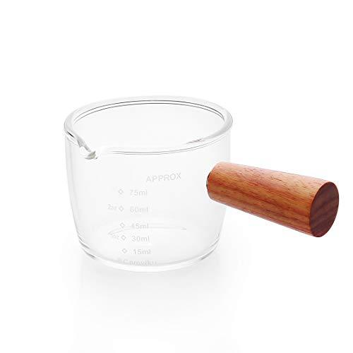 Excellent Online Shop Espresso Shot Glass 75ML Triple Pitcher Barista Single Spout with Wood Handle (1)