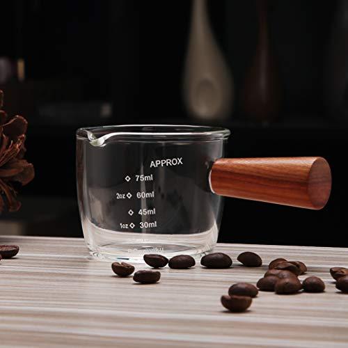 Excellent Online Shop Espresso Shot Glass 75ML Triple Pitcher Barista Single Spout with Wood Handle (1)