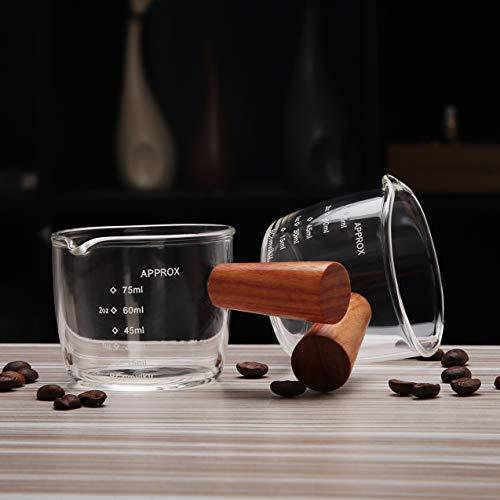 Excellent Online Shop Espresso Shot Glass 75ML Triple Pitcher Barista Single Spout with Wood Handle (1)