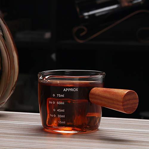 Excellent Online Shop Espresso Shot Glass 75ML Triple Pitcher Barista Single Spout with Wood Handle (1)