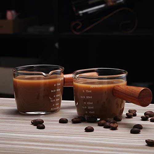 Excellent Online Shop Espresso Shot Glass 75ML Triple Pitcher Barista Single Spout with Wood Handle (1)