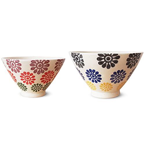 J-Kitchens Isaozan Kiln Pair Tea Bowl 12.6Cm & 11.5Cm Hasami Ware Made In Japan Flower Fine Pattern