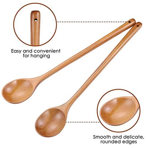 Tsumuku Wooden Long Handle High Heat Resistant Spoon Long Spoon Cooking Spoon Stirring Spoon Cooking Utensil Korean Tableware Kitchen Tools Pack of 2