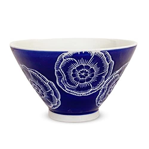 J-Kitchens Isaozan Kiln Tea Bowl 11Cm Hasami Ware Made In Japan Peony Blue Roll