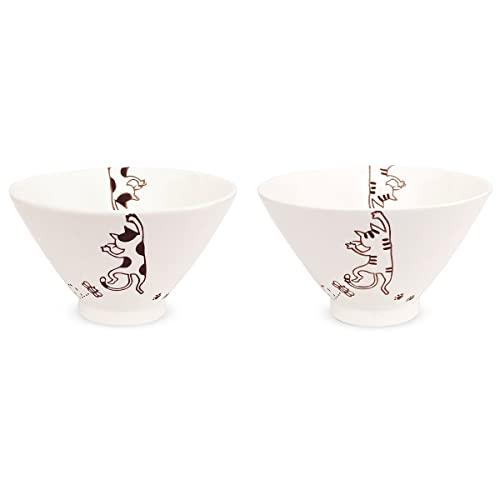 J-Kitchens Kobo Sho ~ Pair Of Kobo Neko Tea Bowls (Mike Tora) Hasami Ware Made In Japan