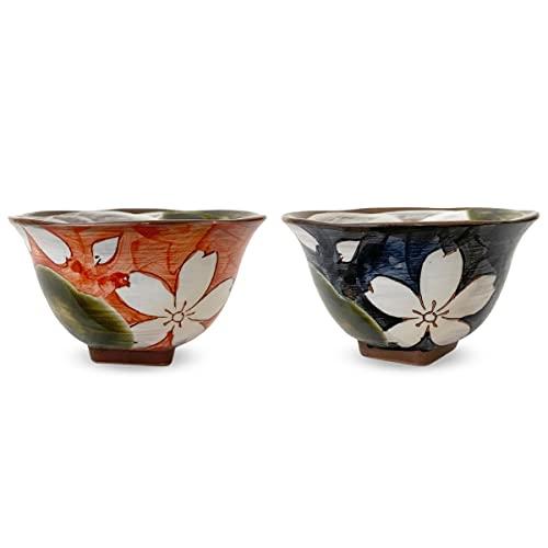 J-Kitchens J-Kitchens Kobo Sho ~ Oribe Konohikizakura Corner Takadai Tea Bowl Pair (Red Blue) Hasami Ware Made In Japan