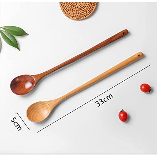 GHAOUO Long Spoon, 2 Pieces, Wooden Spoon, Long Handle, Cooking Spoon, Long, 33cm, High Heat Resistance, Stirring Spoon, Simmered Food, Hot Pot Brand