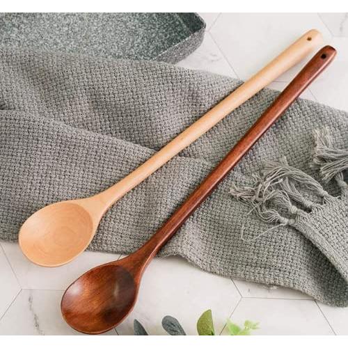 GHAOUO Long Spoon, 2 Pieces, Wooden Spoon, Long Handle, Cooking Spoon, Long, 33cm, High Heat Resistance, Stirring Spoon, Simmered Food, Hot Pot Brand