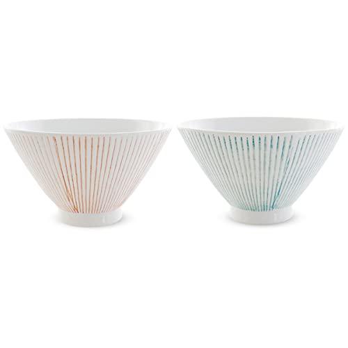 J-Kitchens Isaozan Kiln Pair Tea Bowl 11Cm Hasami Ware Made In Japan Striped (Light Blue Red)