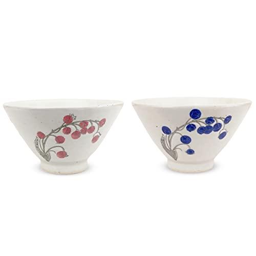 J-Kitchens Isaozan Kiln Pair Tea Bowl 11Cm Hasami Ware Made In Japan Lily Of The Valley (Red Blue)