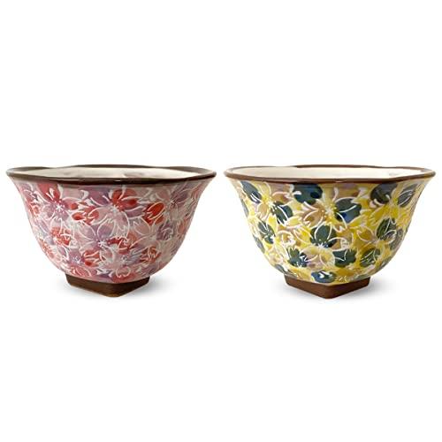 J-Kitchens Kobo Sho ~ Pair Of Square Bowls (Pink Blue) In Full Bloom Hasami Ware Made In Japan / 180702