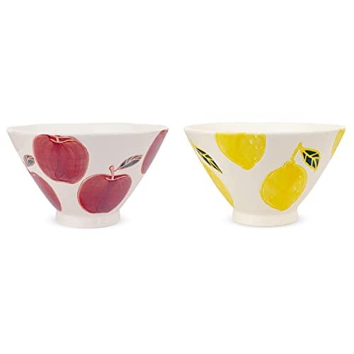 J-Kitchens Kobo Sho ~ Anti-Rice Bowl Pair (Apple Lemon) Fresh Art Hasami Ware Made In Japan / 180658