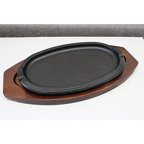 Asahi Steak Plate (With Wooden Stand) Iron Cast Three Line Ih Compatible Commercial Use Product