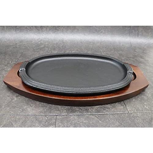 Asahi Steak Plate (With Wooden Stand) Iron Cast Three Line Ih Compatible Commercial Use Product