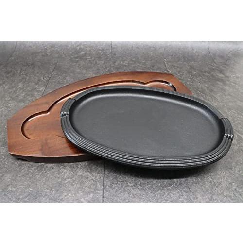 Asahi Steak Plate (With Wooden Stand) Iron Cast Three Line Ih Compatible Commercial Use Product