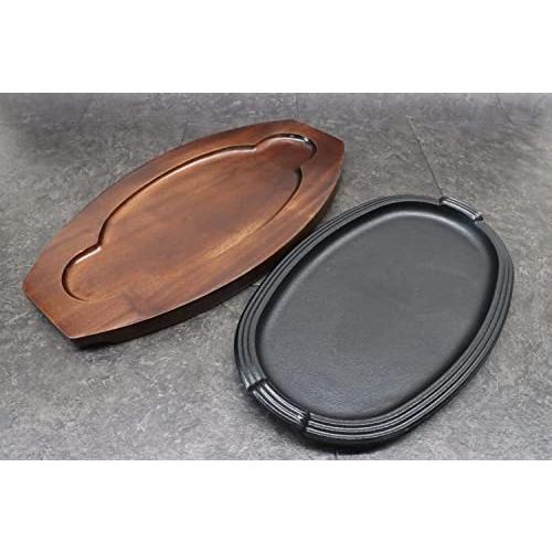 Asahi Steak Plate (With Wooden Stand) Iron Cast Three Line Ih Compatible Commercial Use Product