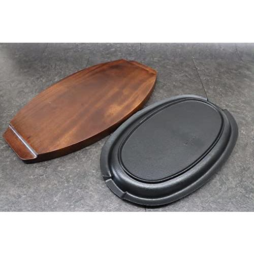 Asahi Steak Plate (With Wooden Stand) Iron Cast Three Line Ih Compatible Commercial Use Product