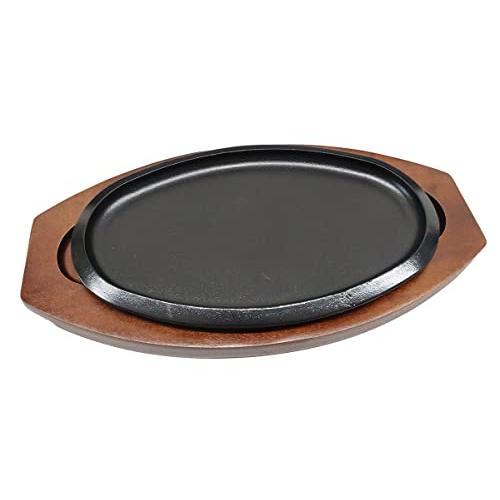 Asahi Steak Plate (With Wooden Stand) Cast Iron With Rim Large Size Ih Compatible Commercial Use Product