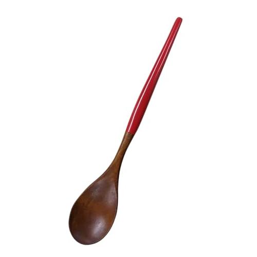 Alphax Painted Spoon, Red, Natural Wooden, Long Handle, Modern, 23.5x4.2cm